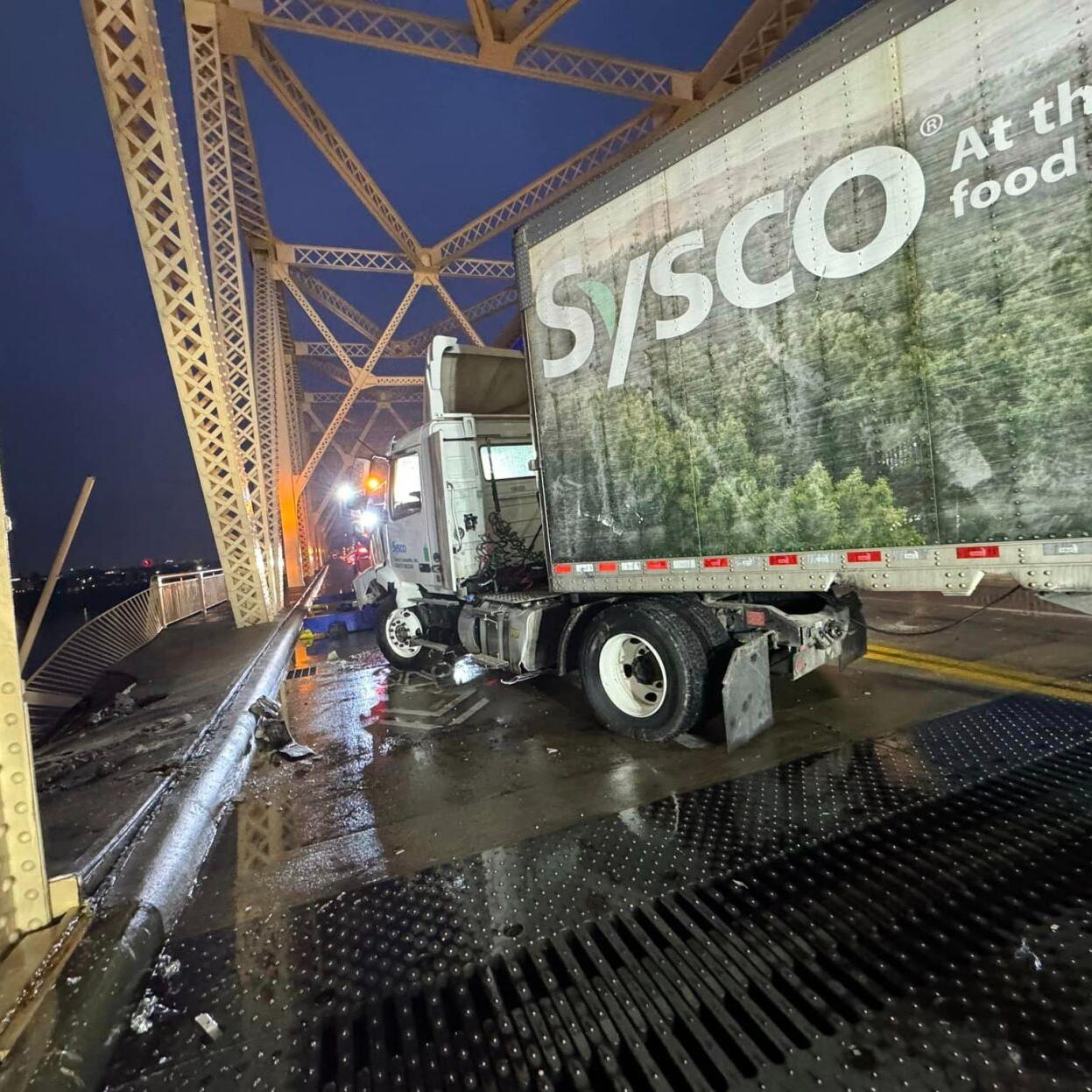 2nd Street bridge crash semi towed upright - 3.1.24